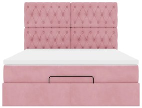 Estrutura de cama otomana com colchões 140x200 cm veludo rosa