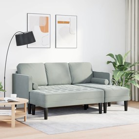 Sofá de Jardim vidaXL com Banco e Almofadas L-Shaped Veludo Cinzento C