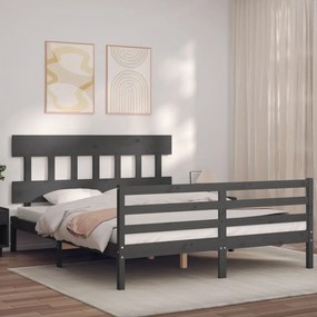 3195168 vidaXL Estrutura de cama com cabeceira 160x200 cm madeira maciça cinza