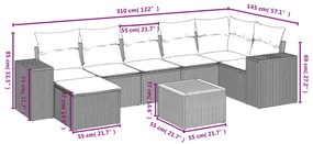8 pcs conjunto sofás de jardim com almofadões vime PE preto