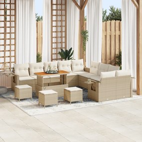 Conjunto de Sofás de Jardim vidaXL de 14 Peças com Almofadas de Rattan Bege