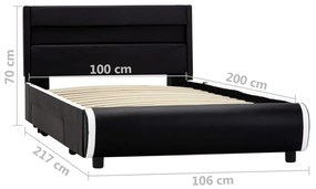 Estrutura de cama com LED 100x200 cm couro artificial preto