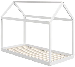 HOMCOM Estrutura de Cama 90x190 cm Somier de Madeira em Forma de Casa Carga 120 kg para Quarto Branco