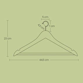 Conjunto de 10 Cabides de madeira maciça 44,5 x 23 cm natural + prateado