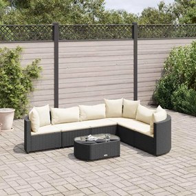 vidaXL 7 pcs conjunto de sofás p/ jardim c/ almofadões vime PE preto