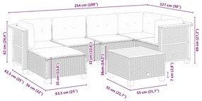 7 pcs conjunto de sofás p/ jardim c/ almofadões vime PE preto