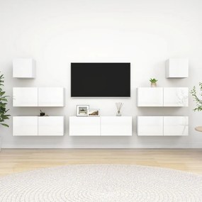 7 pcs conjunto de móveis de TV contraplacado branco brilhante