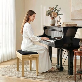 Banco de piano 61,5 L x 33 P x 45-56 A cm ajustável em altura de 45 a 56 cm, banco de teclado, assento almofadado em veludo, madeira natural