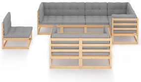 8 pcs conjunto lounge de jardim c/ almofadões pinho maciço