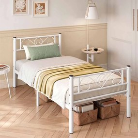Cama 90 x 200 cm em metal (colchão não incluido), montagem simples, branco mate