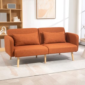 Sofá-cama com design moderno, encosto reclinável e braços ajustáveis, em tecido com efeito de linho castanho