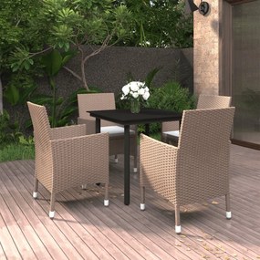 vidaXL 5 pcs conjunto de jantar p/ jardim c/ almofadões vime PE preto