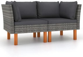 vidaXL Sofás de canto 2 pcs vime PE e madeira de eucalipto maciça