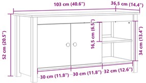 Móvel de TV 103x36,5x52 cm madeira de pinho maciça branco