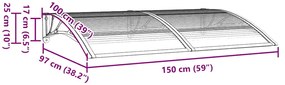 Toldo de porta cinzento 150x100 cm policarbonato