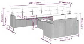 9 pcs conjunto de sofás p/ jardim c/ almofadões vime PE preto