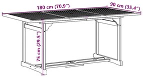 7 pcs conj. de jantar para jardim 180x90x75 cm acácia maciça