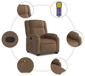 Poltrona reclinável massagens tecido castanho