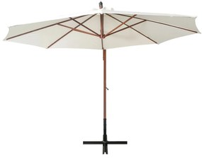 Guarda-sol suspenso com poste de madeira 350 cm branco