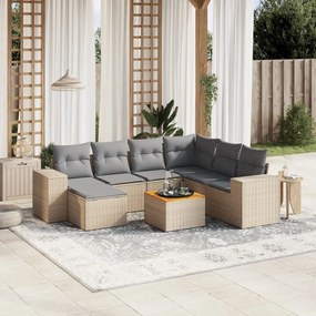 8 pcs conjunto de sofás p/ jardim com almofadões vime PE bege