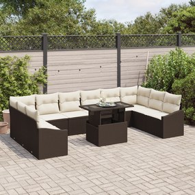 Conjunto de Sofá de Jardim com 11 Peças e Almofadas Castanho em Rattan