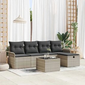 vidaXL Conjunto de Sofá de Jardim com 6 Peças e Almofadas Cinza Claro de Rattan Polipropileno