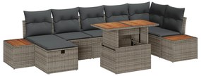 Conjunto de Sofá de Jardim com Almofadas Cinza de Rattan Poliéster