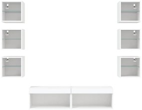 8pcs móveis de parede p/ TV c/ LEDs derivados de madeira branco