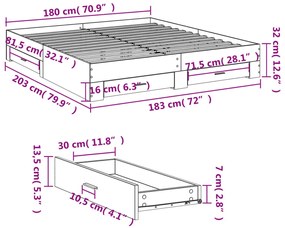 Estrutura de cama c/ gavetas 180x200cm derivados madeira branco