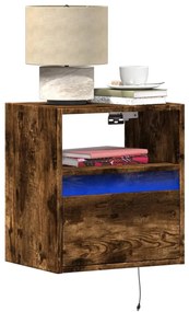Mesas de cabeceira de parede com luzes LED 2pcs carvalho fumado
