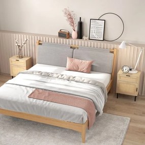 Conjunto de 2 mesas de cabeceira em rattan com gaveta e armário, pés metálicos, estilo moderno, 45 x 30 x 59 cm Natural