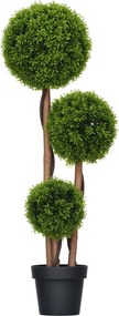 Árvore artificial de buxo altura 110 cm com 3 bolas de folhas de bambu, vaso incluído, para interior e exterior, verde