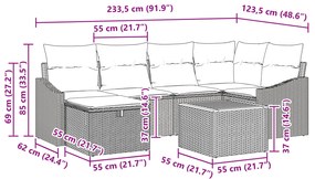 Conjunto de Sofás de Jardim de 7 Peças com Almofadas Bege Rattan Polié