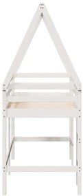 Cama alta c/ escada e telhado 80x200 cm pinho maciço branco