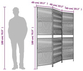 Biombo de divisão 3 painéis vime PE castanho