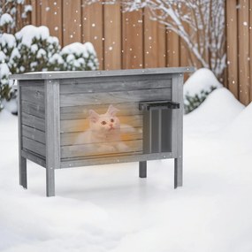 Casa para gatos de madeira para inverno ao ar livre com isolamento de espuma e telhado cinzento