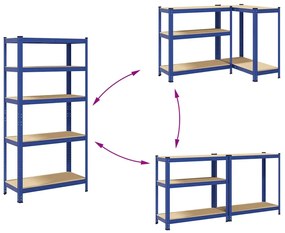 Prateleiras de armazenamento de 5 camadas 2 pcs aço azul