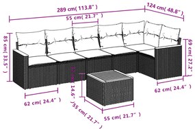 7 pcs conjunto de sofás p/ jardim com almofadões vime PE bege