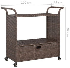 Carrinho de bar com gaveta 100x45x97 cm vime PE castanho
