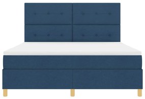 Cama Box Spring com Colchão &amp; LED Azul 180x200 cm Tecido