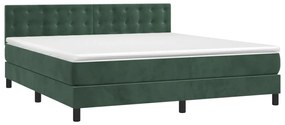 Cama box spring c/ colchão/LED 160x200 cm veludo verde-escuro