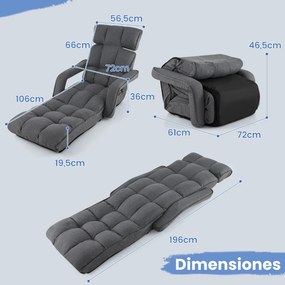 Poltrona dobrável 196 x 72 x 19,5 cm de interior com 6 posições ajustáveis Poltrona cama dobrável com apoios de braços e apoios para os pés ajustáveis