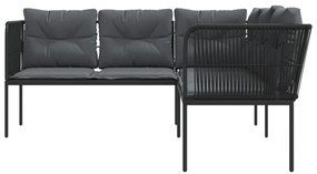 Sofá de jardim c/ almofadões formato de L aço/textilene preto