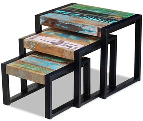 Mesas de encastrar 3 pcs madeira reciclada