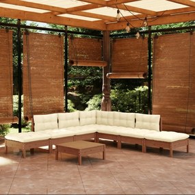 vidaXL 8pcs conj lounge jardim c/ almofadões pinho maciço castanho-mel