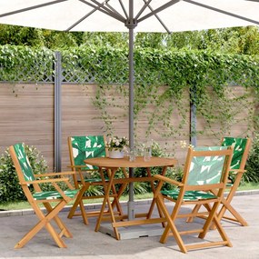 vidaXL 5pcs conj. jantar p/ jardim tecido/madeira maciça padrão folhas