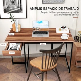 Mesa de escritório com estrutura de metal, pés ajustáveis, mesa de trabalho moderna para estudo 120 x 55 x 75 cm Cor Nogueira