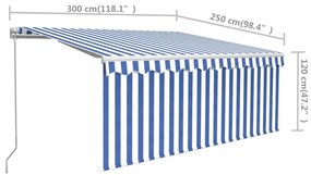 Toldo retrátil manual com estore 3x2,5 m azul e branco