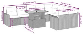 10 pcs conjunto de sofás p/ jardim com almofadões vime PE bege