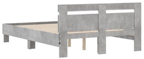 Estrutura cama cabeceira e luzes LED 120x200cm cinzento cimento